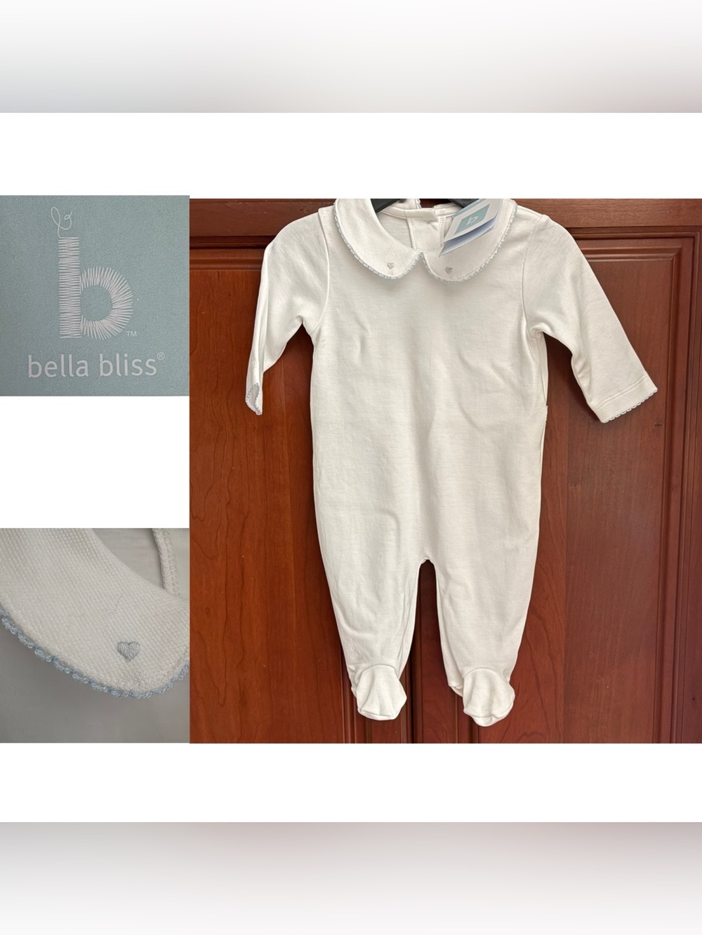 Bella Bliss White Footed One-Piece with Scalloped Peter Pan Collar NWT 6M